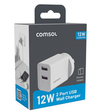 Load image into Gallery viewer, Comsol Dual Port USB-A Wall Charger 12W White - AC12A2W