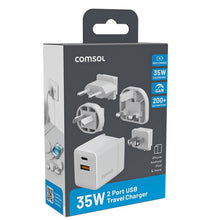 Load image into Gallery viewer, Comsol 2 Port USBA & USBC 35W World Wide Travel Wall Charger - AC35TW