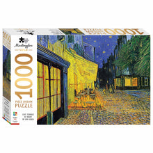 Load image into Gallery viewer, Jigsaw puzzle box featuring a Van Gogh painting of a street scene with people at tables.