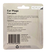 Load image into Gallery viewer, Korjo Travel Ear Plugs Set of 5 Pairs - In Hygienic Travel Case - TEP428