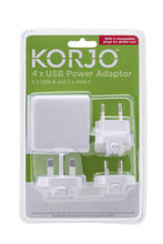 Load image into Gallery viewer, Korjo 4 Port Worldwide Travel Adaptor Set - USB4AC - Charge Apple & Android Devices