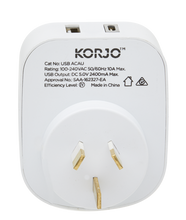 Load image into Gallery viewer, Korjo USB A+C & Power Adaptor for Australia - USBACAU