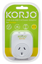 Load image into Gallery viewer, Korjo USB A+C & Power Adaptor for Europe - USBACEU