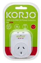Load image into Gallery viewer, Korjo USB A+C & Power Adaptor for USA - USBACUS