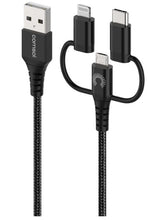 Load image into Gallery viewer, Comsol 3-in-1 Charge & Sync Cable 1.2m Black - Micro USB + Lightening + USB-C Adapters