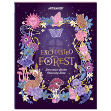 Load image into Gallery viewer, Decorative sticker colouring book titled 'Enchanted Forest' by Artmaker on a white background.
