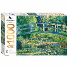 Load image into Gallery viewer, Mindbogglers Gold 1000pc Jigsaw Puzzle Bridge Over a Pond of Water Lilies