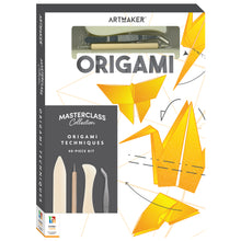 Load image into Gallery viewer, Origami kit packaging with yellow origami models and Artmaker branding.