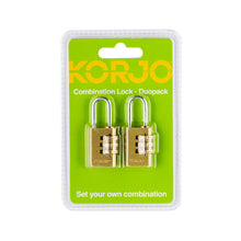 Load image into Gallery viewer, Korjo Combination Luggage Lock Brass Duo Pack - CL30D