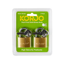 Load image into Gallery viewer, Korjo 40mm Brass Body High Security Lock  - Keyed  - Duo Pack - L40D