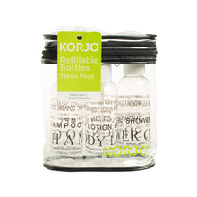 Load image into Gallery viewer, Korjo Travel Refillable Plastic Bottles Set of 3 - 100ml each - RF773