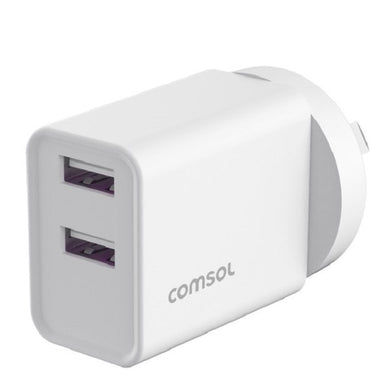 Comsol Dual Port USB-A Wall Charger 12W White - AC12A2W