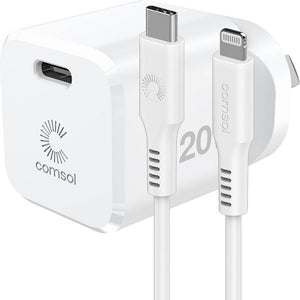 Comsol 20W USB-C Wall Charger & 1.2m USBC to Lightening Cable Combo Kit - ACK01F1