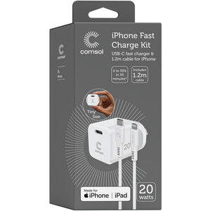 Comsol 20W USB-C Wall Charger & 1.2m USBC to Lightening Cable Combo Kit - ACK01F1