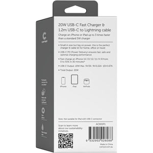 Comsol 20W USB-C Wall Charger & 1.2m USBC to Lightening Cable Combo Kit - ACK01F1