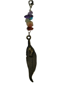 Bagtag Charm Eucalyptus Leaf Pendant with Crystal Beads