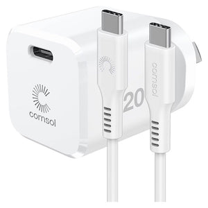 Comsol 20W USB-C Wall Charger & 1.2m USBC to USBC Cable Combo Kit - CCK01F1