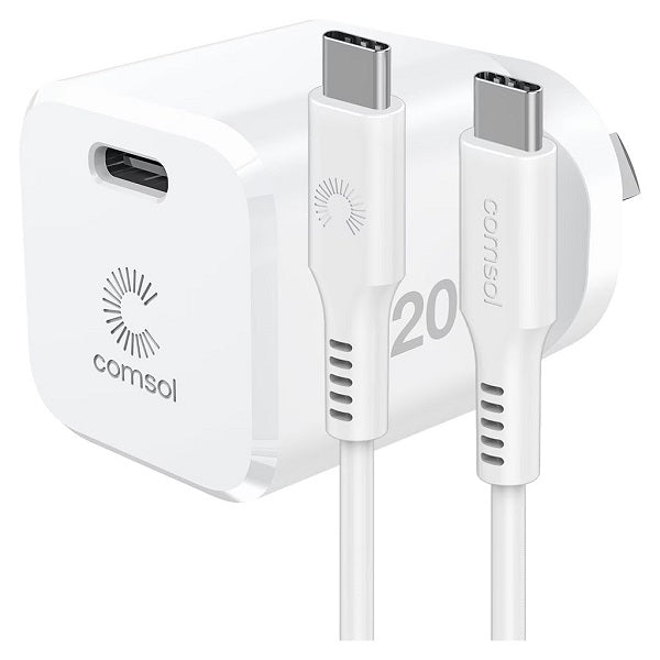 Comsol 20W USB-C Wall Charger & 1.2m USBC to USBC Cable Combo Kit - CCK01F1