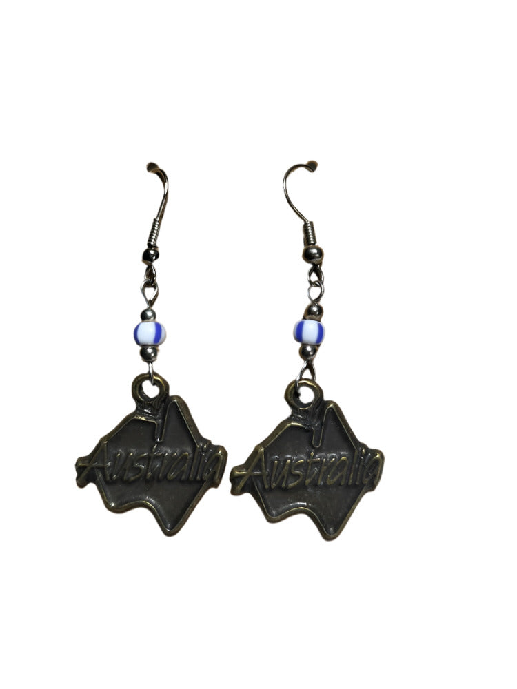 Earrings Aussie Map Pendant with Bead