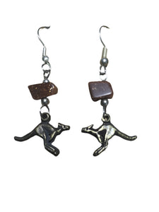 Earrings with Crystal Beads and Kangaroo Pendant