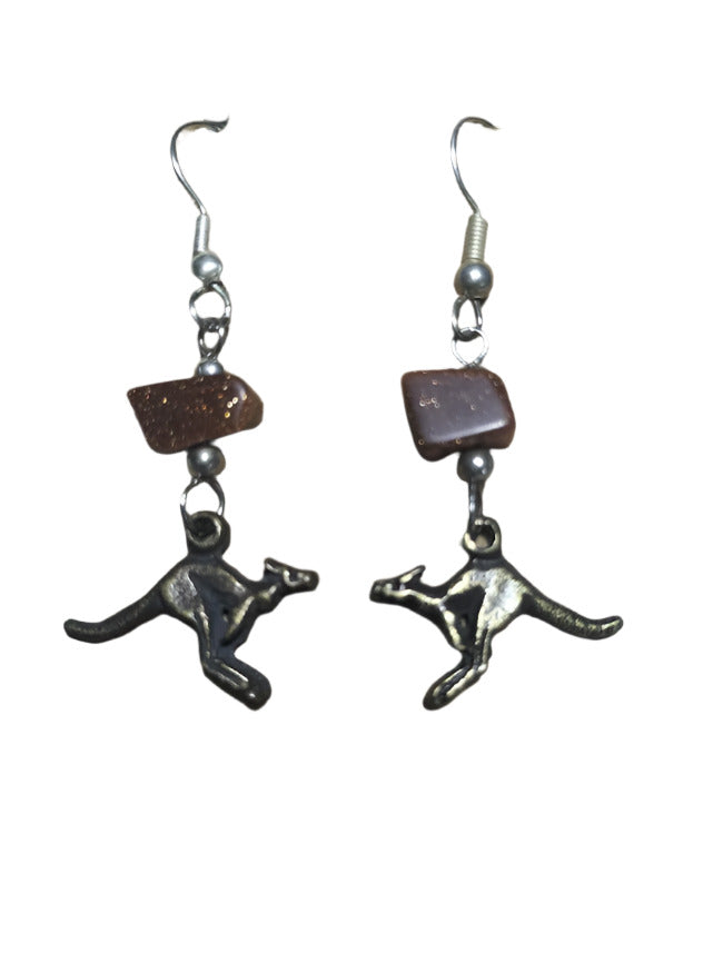 Earrings with Crystal Beads and Kangaroo Pendant