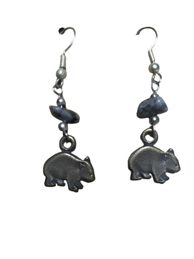 Earrings with Crystal Beads and Wombat Pendant