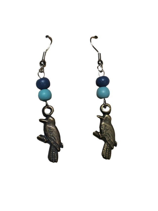 Earrings Kookaburra with Wooden Beads
