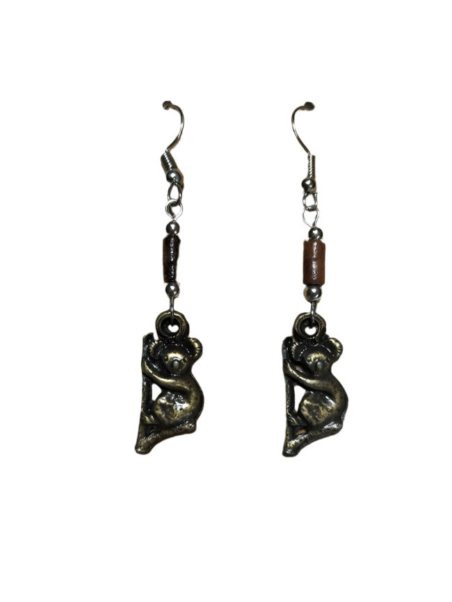 Earrings Koala with Wooden Beads