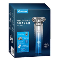 Load image into Gallery viewer, Sansai rechargeable shaver packaging with product image on a blue background

