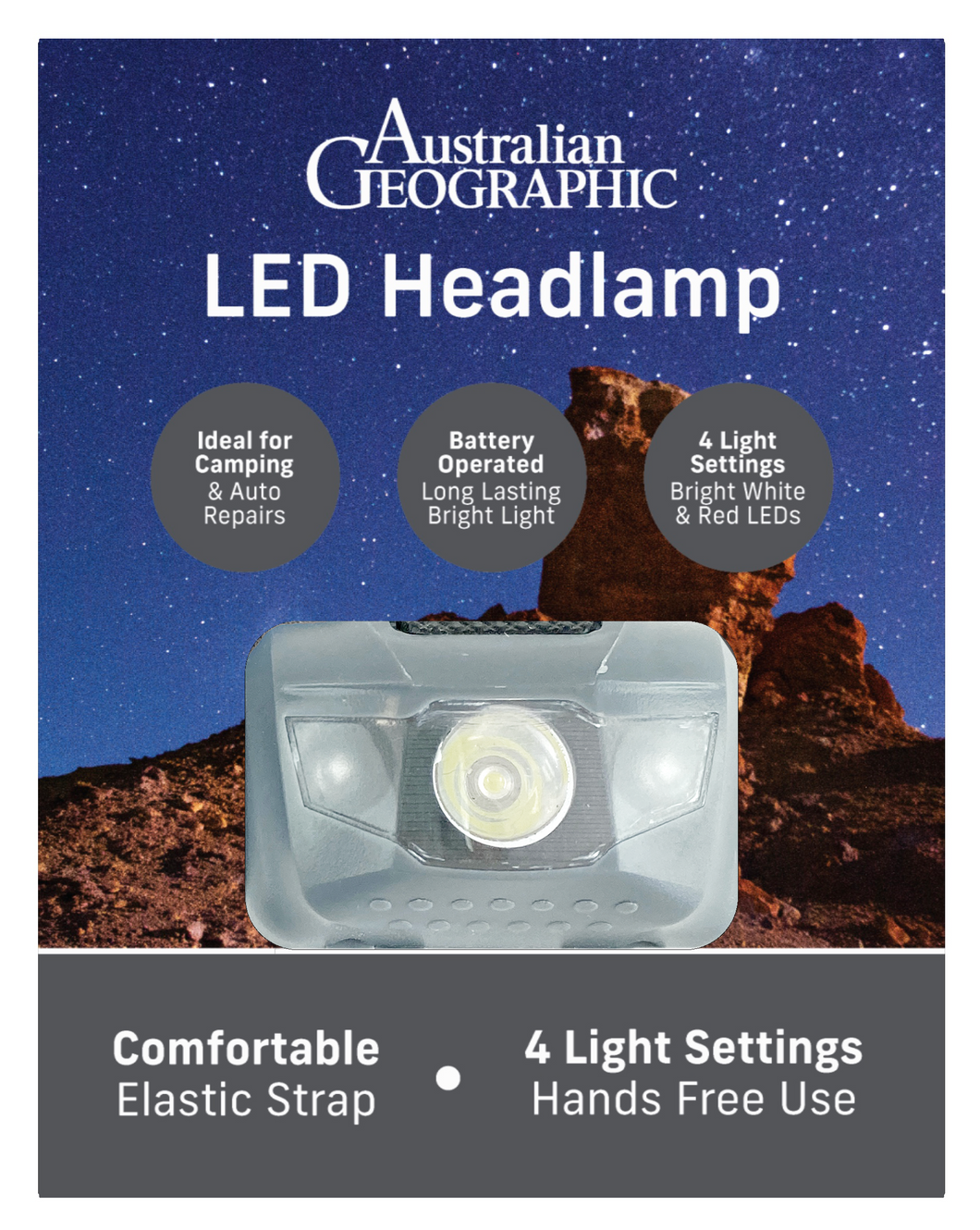 Australian Geographic LED Headlamp - Ideal Camping Accessory - ULTGW0431