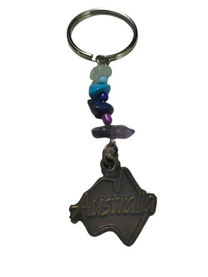 Keyring Aussie Map with Crystal Beads