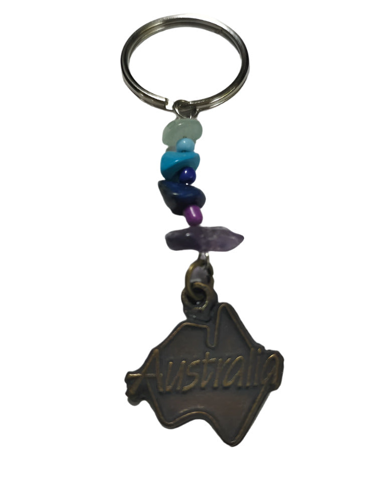 Keyring Aussie Map with Crystal Beads