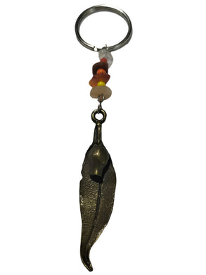 Keyring Eucalyptus Leaf with Crystal Beads