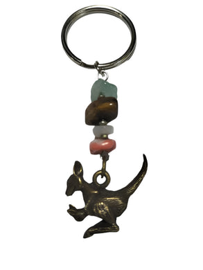 Keyring Kangaroo & Joey Pendant with Crystal Beads