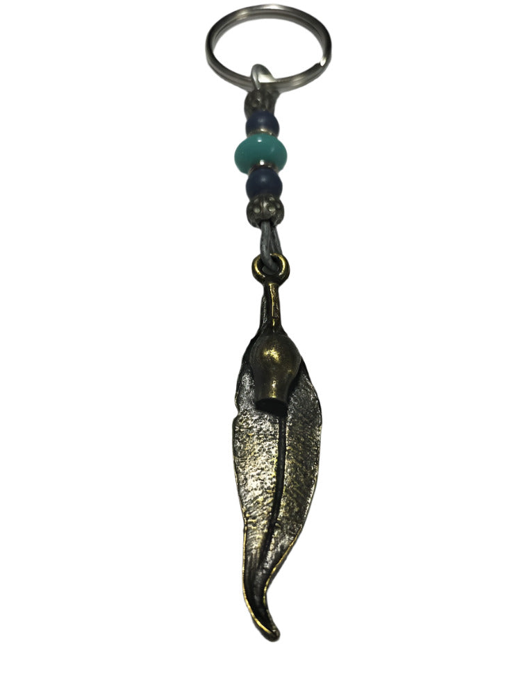 Keyring Eucalyptus Leaf Pendant with Pony Ceramic Beads