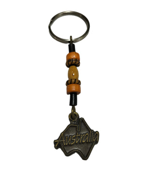 Keyring Aussie Map & Wooden Beads