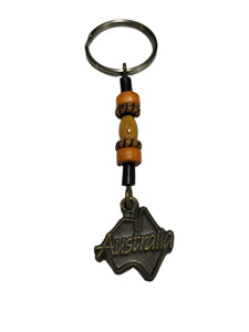 Keyring Aussie Map & Wooden Beads
