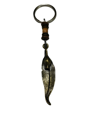 Keyring Eucayptus Leaf Pendant & Wooden Beads
