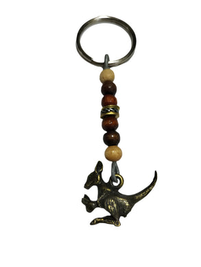 Keyring Kangaroo Joey Pendant & Wooden Beads