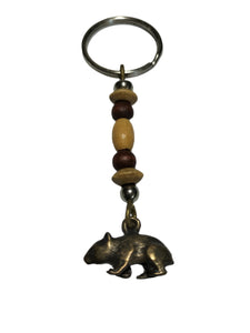 Keyring Wombat Pendant & Wooden Beads