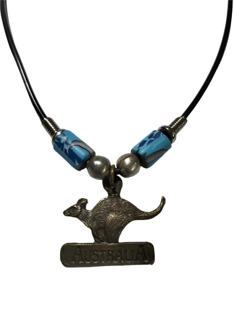 Necklace Aussie Kangaroo Pendant with Fimo Clay Beads