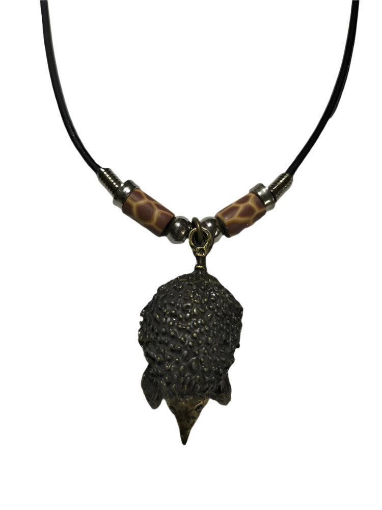 Necklace Echidna Pendant with Fimo Clay Beads 