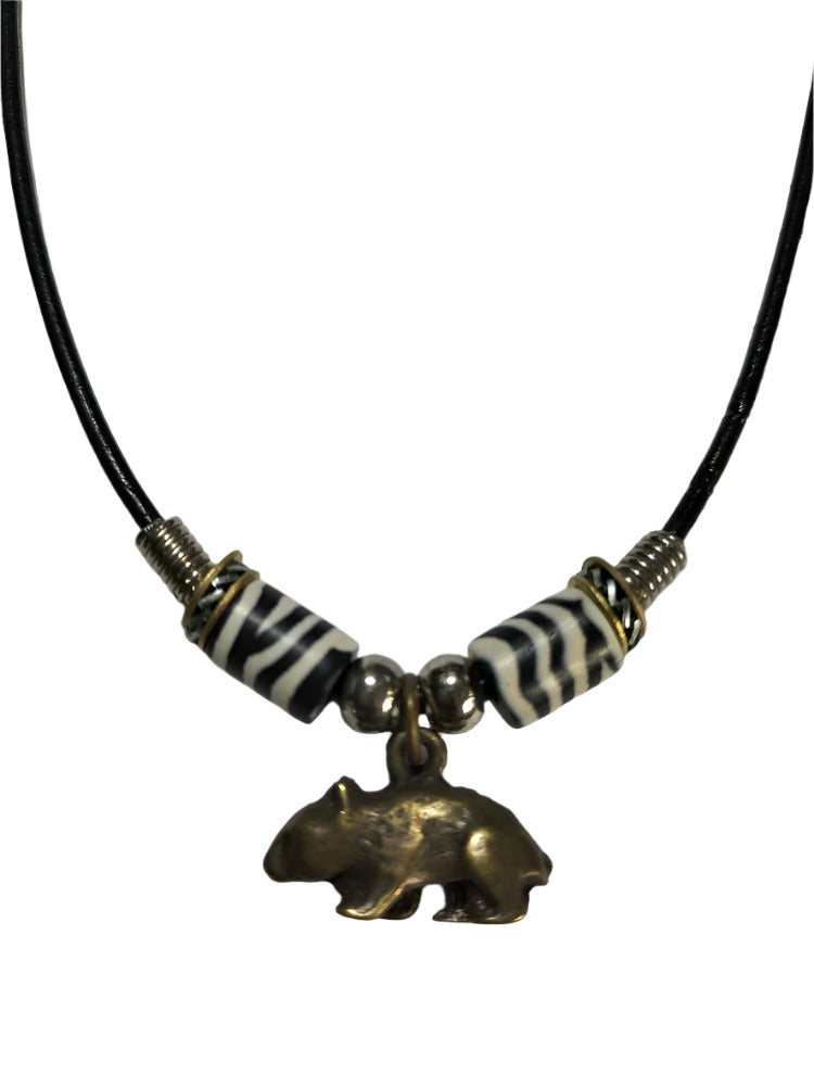 Necklace Wombat Pendant with Fimo Clay Beads