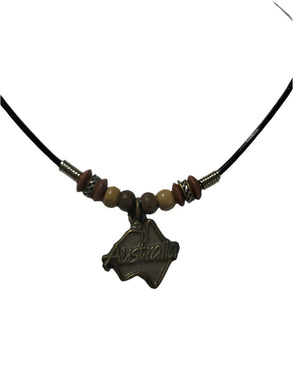 Necklace Aussie Map Pendant with Wooden Beads