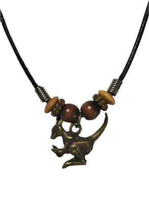 Necklace Kangaroo/Joey Pendant with Wooden Beads