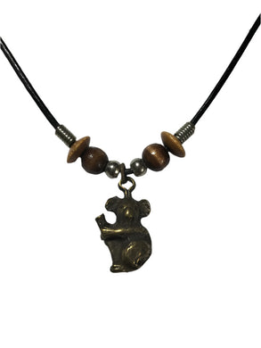 Neckace Koala Pendant with Wooden Beads