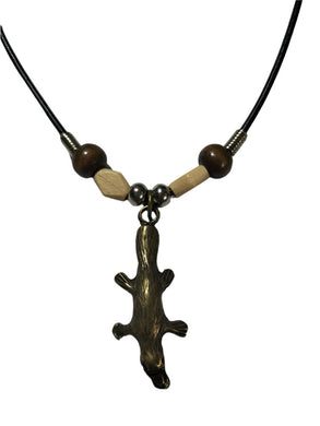 Necklace Platypus Pendant with Wooden Beads