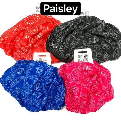 Head Wrap Multi Way Paisley - Polyester Microfibre - Available in 4 Colours