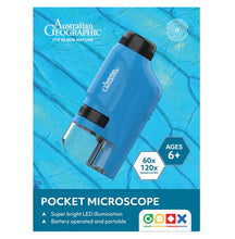 Load image into Gallery viewer, Australian Geographic pocket microscope packaging on a blue background
