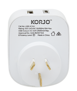 Korjo USB A+C & Power Adaptor for Australia - USBACAU